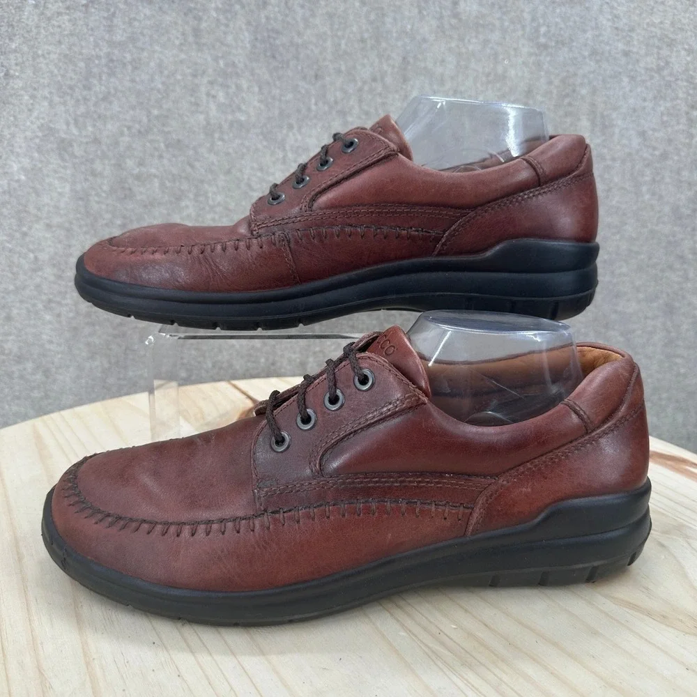 ECCO Seawalker Tie Oxfords Mens 9-9.5 Brown Leather Comfort Moc Toe Shoes